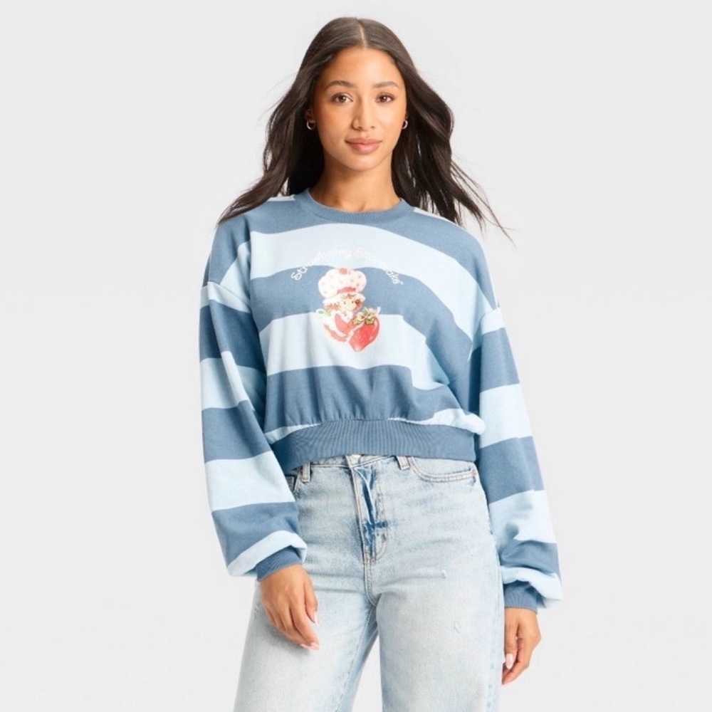 Strawberry Shortcake Striped
Cropped Fleece Graphic Sweatshirt - NWT